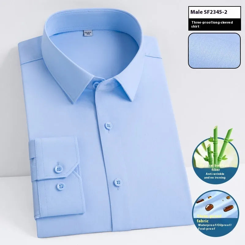 Men's slim fit bamboo fibre business shirt in solid colour with square collar.