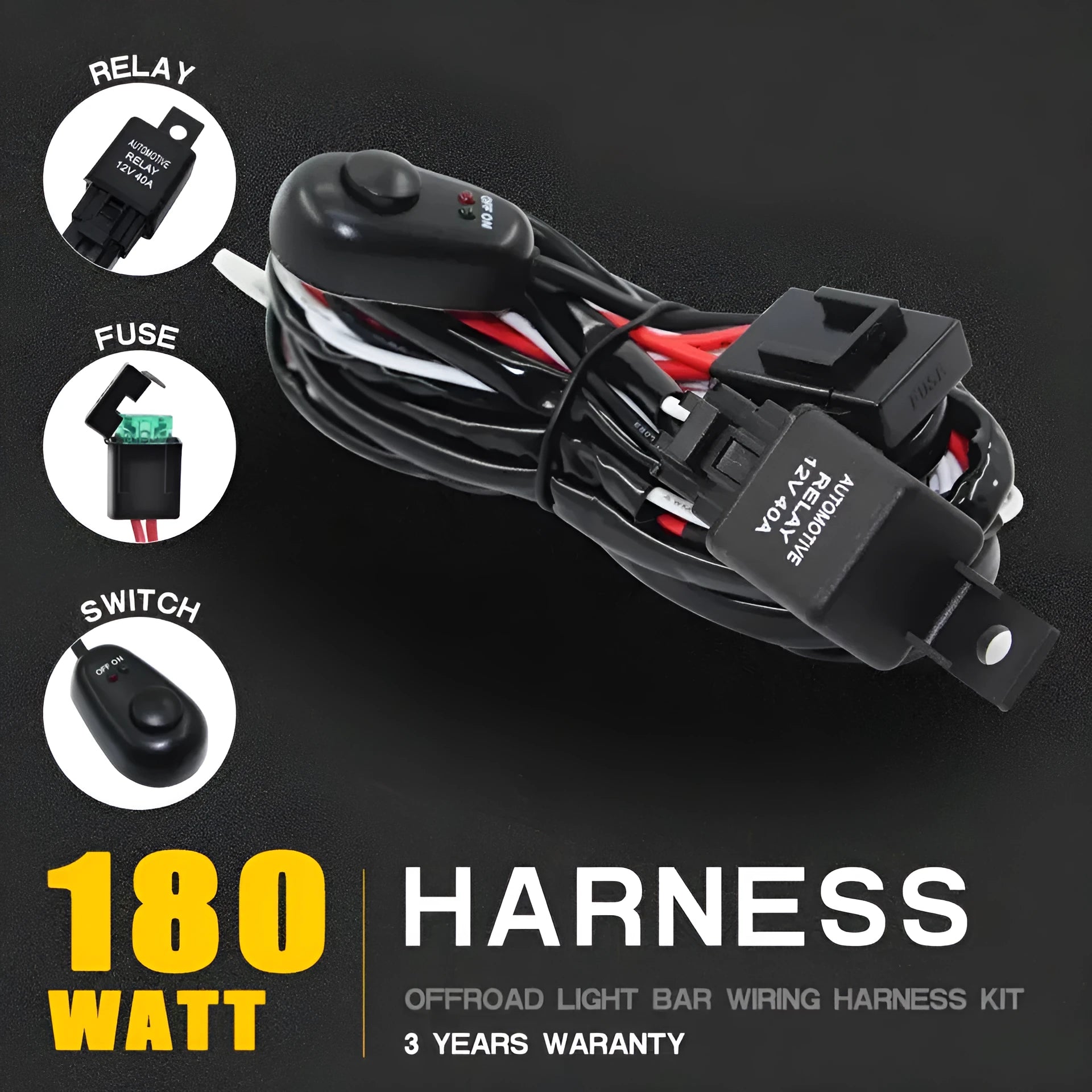 LED work light wiring harness with 2 metre silicone cable and double-headed reverse connectors