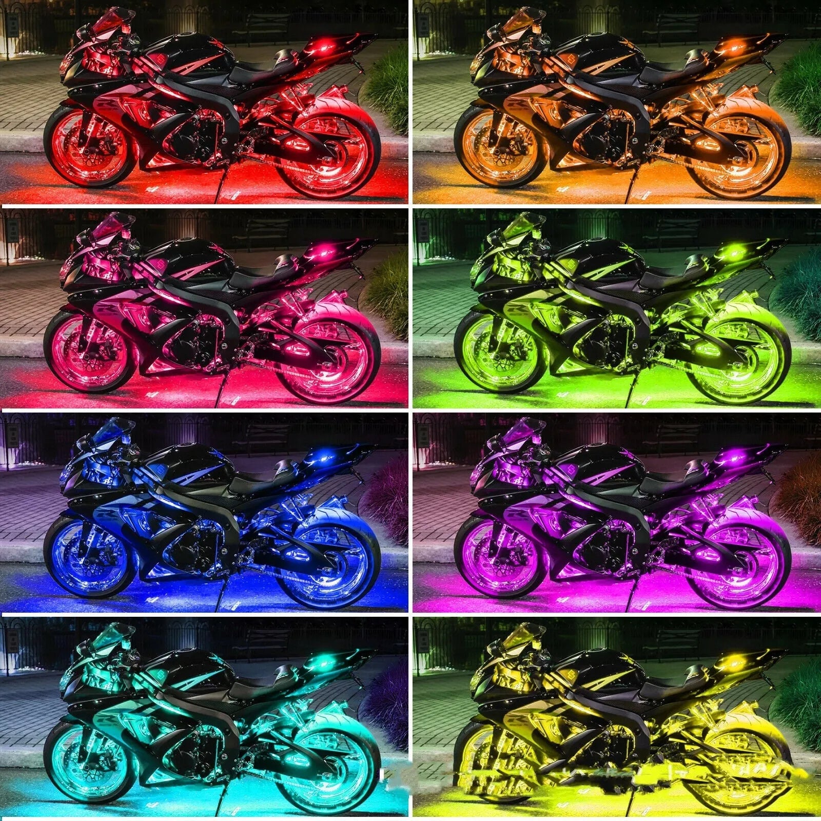 Black silicone RGB LED light bar with wireless remote control for car and motorcycle interior lighting