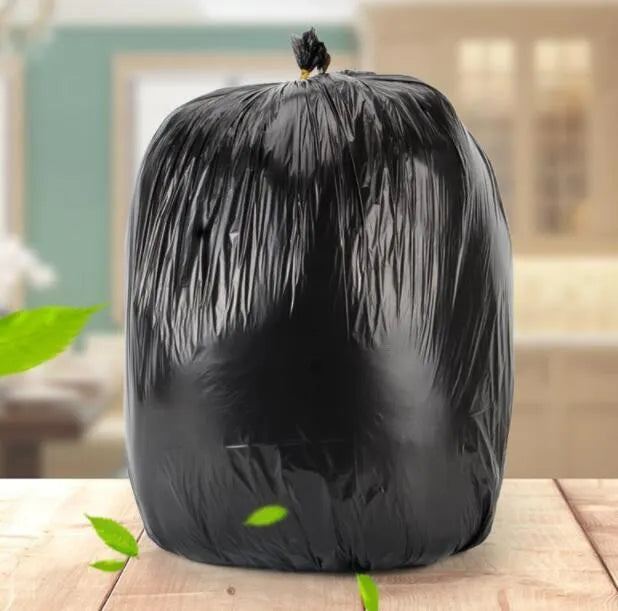 Roll of thickened black plastic bin liners 50x60cm flat-mouth design