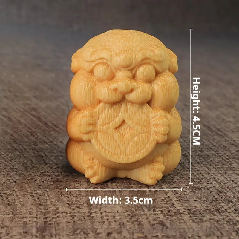 Solid bamboo carving ornament with money design, 4.5cm height, natural wood grain