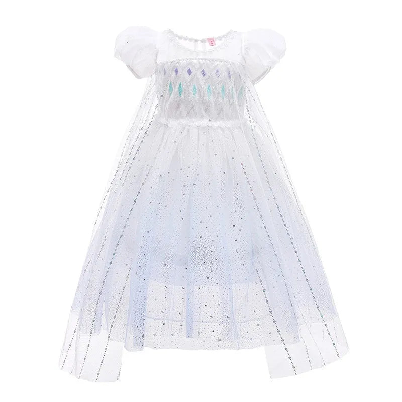 Girls baby princess Elsa dress with gradient pattern, cotton A-line skirt, short sleeves, in cloak Blue colour
