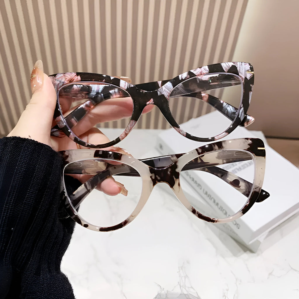 Women's large cat's eye presbyopia glasses with dragon and phoenix decorations in leopard print frame