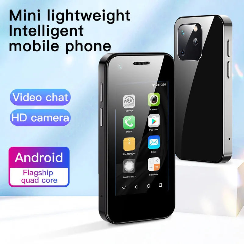 Compact Android smartphone with 2.5-inch screen in Phantom Night Black colour on a white background.