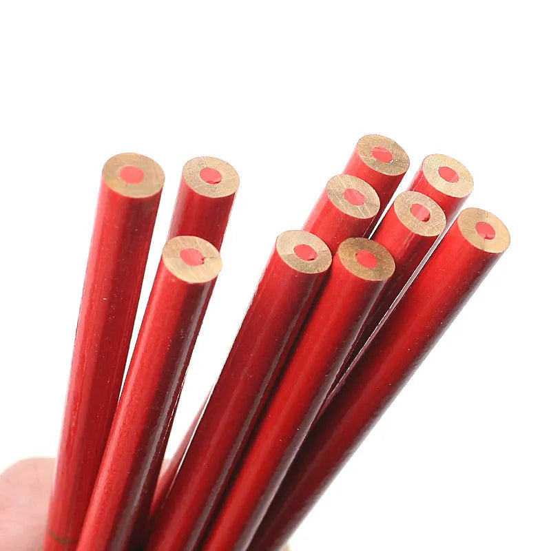Red and blue carpenter's pencils 10-piece set with round wooden design
