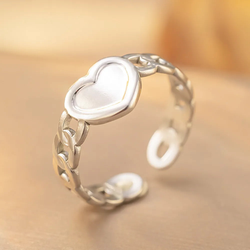 Open adjustable titanium steel love ring in gold colour, retro geometric split ring design