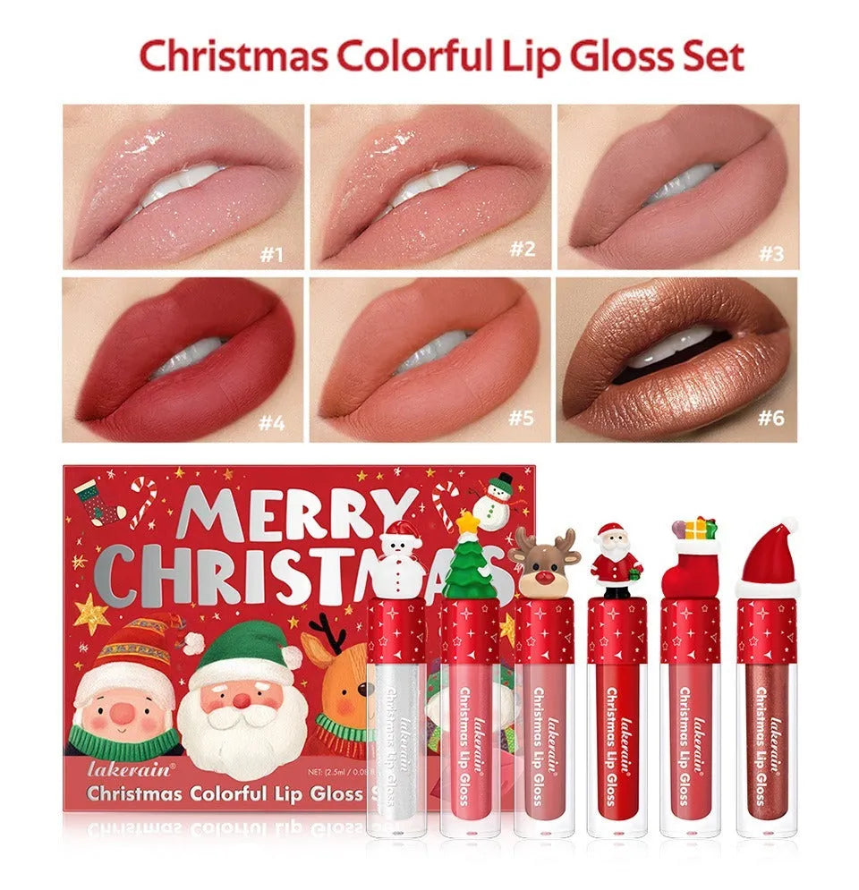 Christmas lip gloss set 6-piece red matte velvet lip glosses in festive packaging