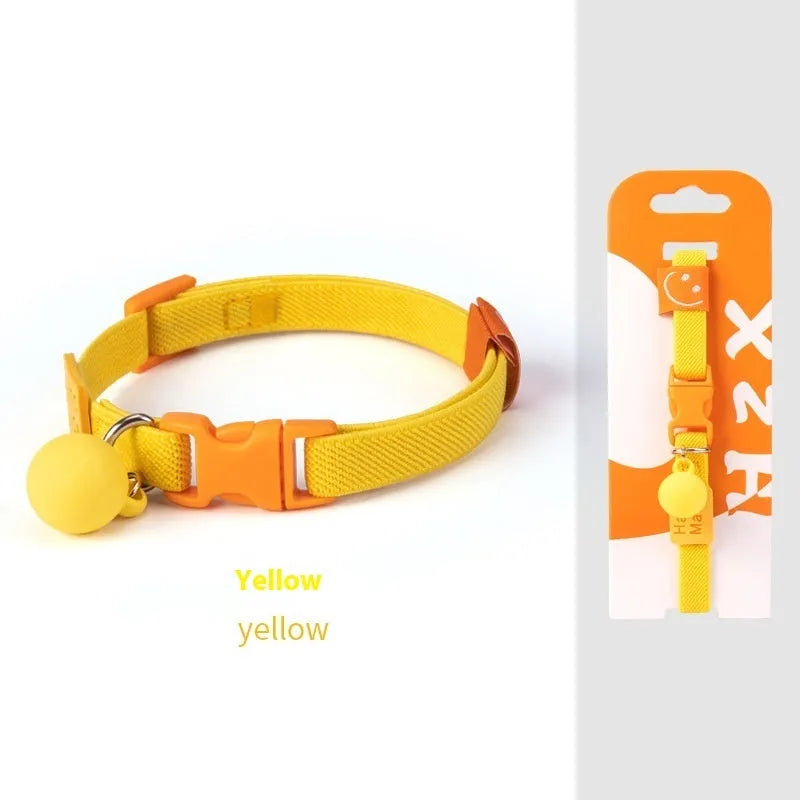 A small dog collar made from high elasticity polyester in an adjustable size, shown in one of seven available colours.