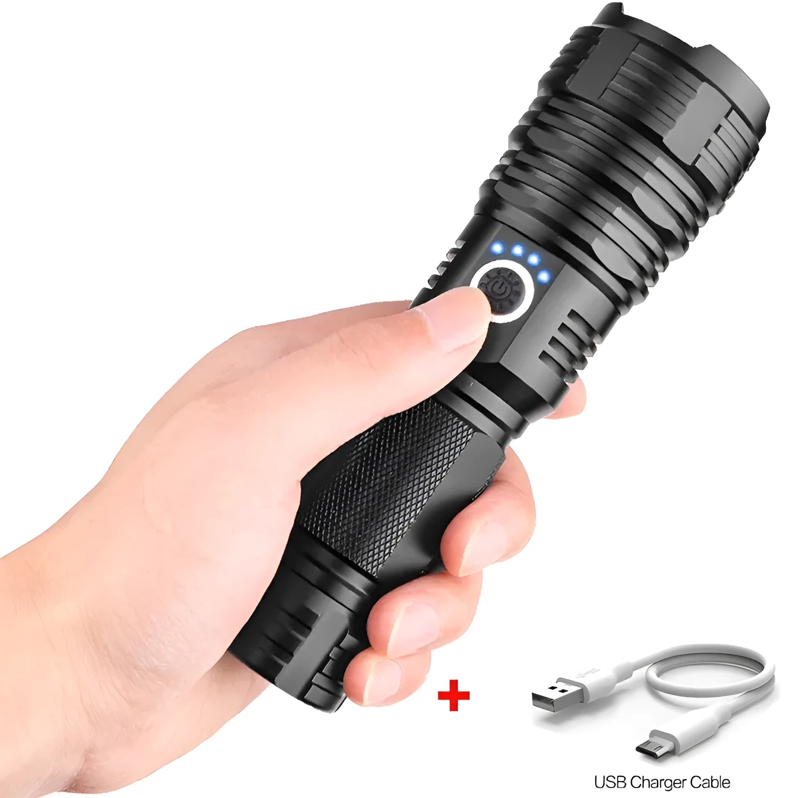 P70 USB charging outdoor flashlight with XHP 70 LED and telescopic zoom in aluminium alloy body
