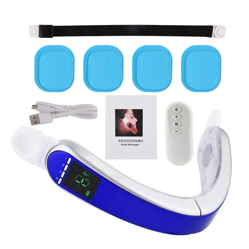 Infrared LED photon therapy V-shape slimming face massager with metal sheets and silicone sheet in blue red white colours
