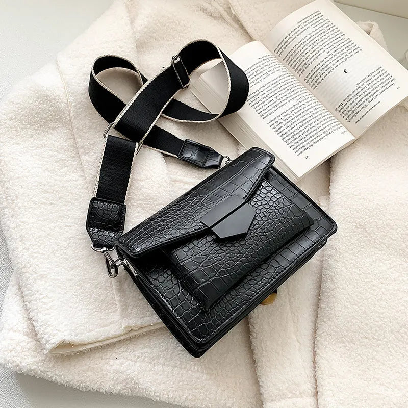 Vintage PU fabric crossbody bag showing dimensions and colour options
