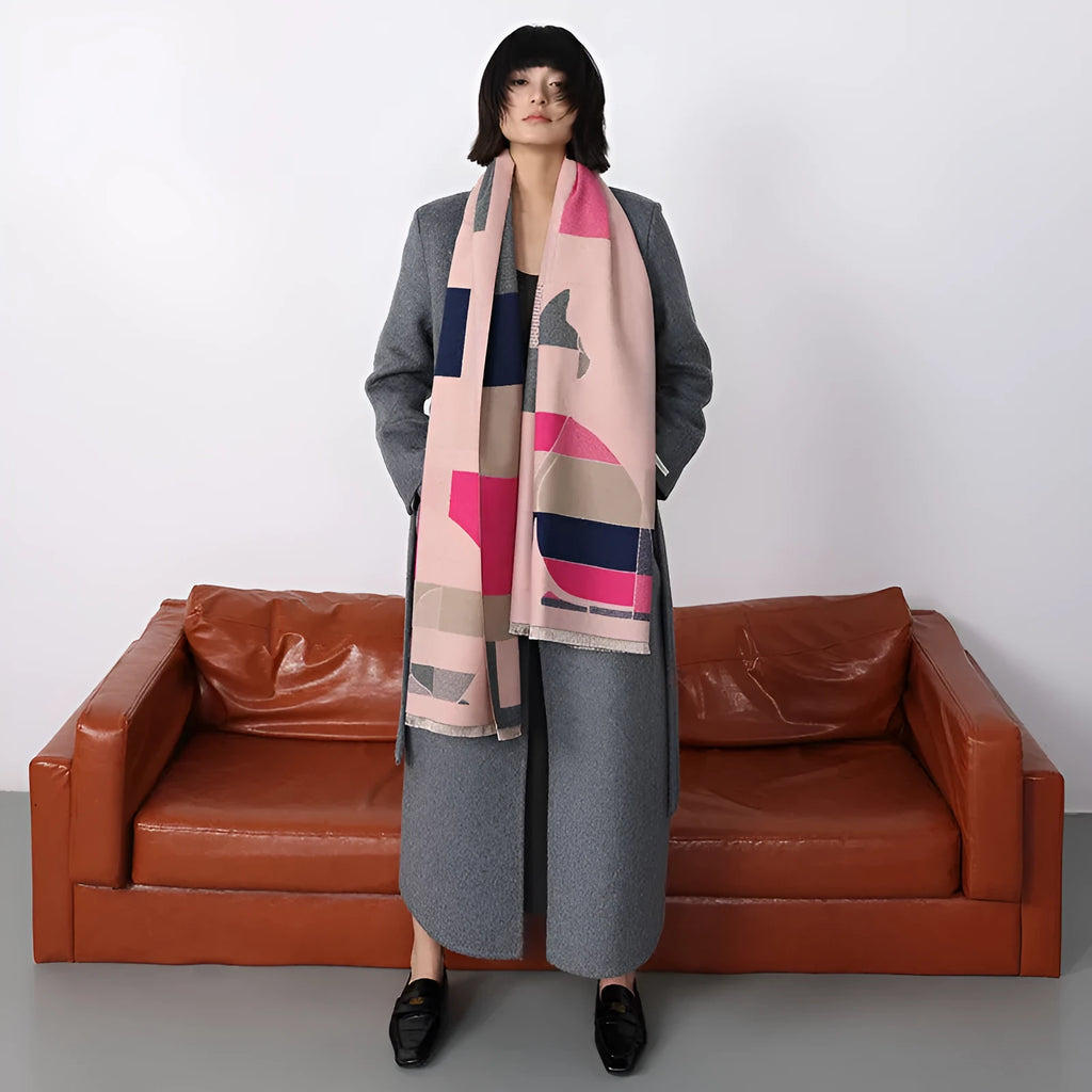185x65cm cashmere-like polyester scarf in autumn colours showing European styling