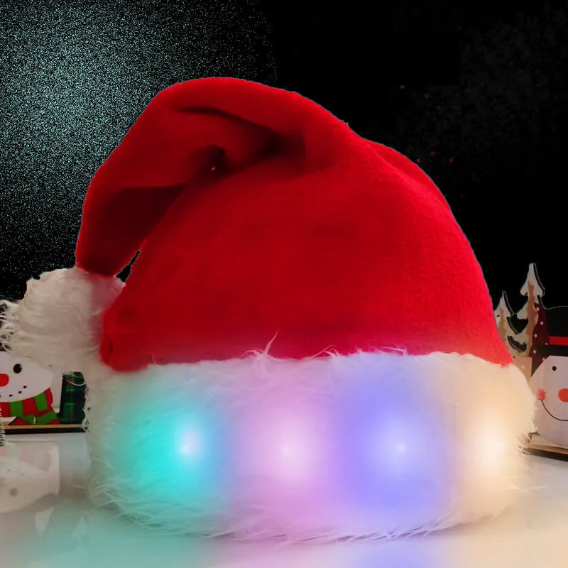 Red and white LED light up Santa hat with multicolour lights and pom-pom