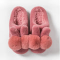 Women's rabbit fur high-upper winter slippers with floral decoration in coffee colour