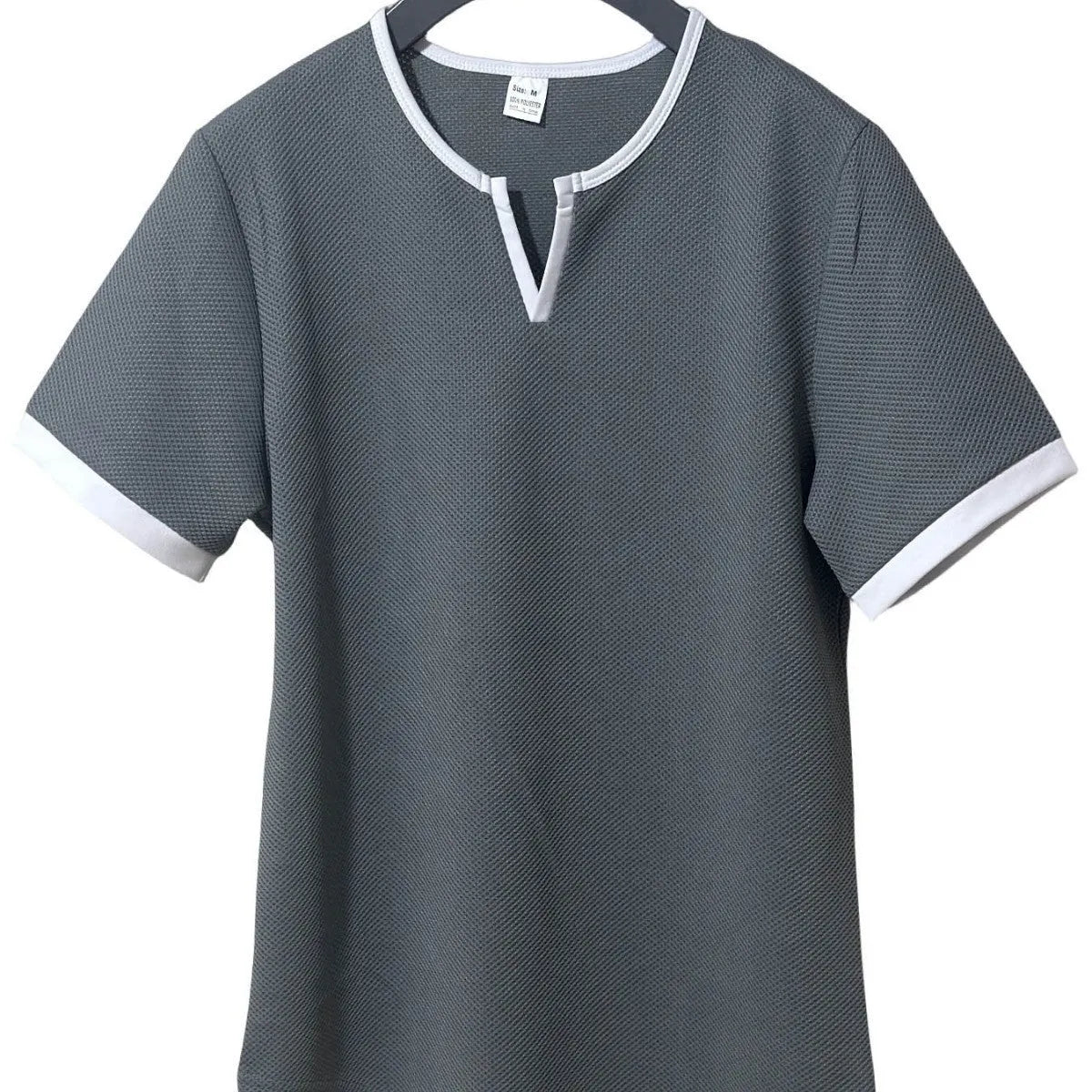 Colour-block V-neck outdoor sports waffle t-shirt in army green, polyester short-sleeve top
