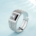 Geometric white gold moissanite ring for men with clean lines and brilliant stone