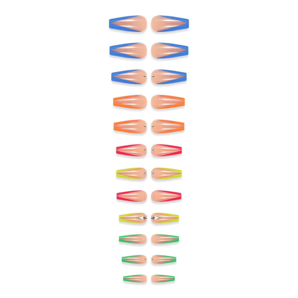Detachable artificial nail tips in diamond colour French style with cartoon, love and cross heart decorative patterns