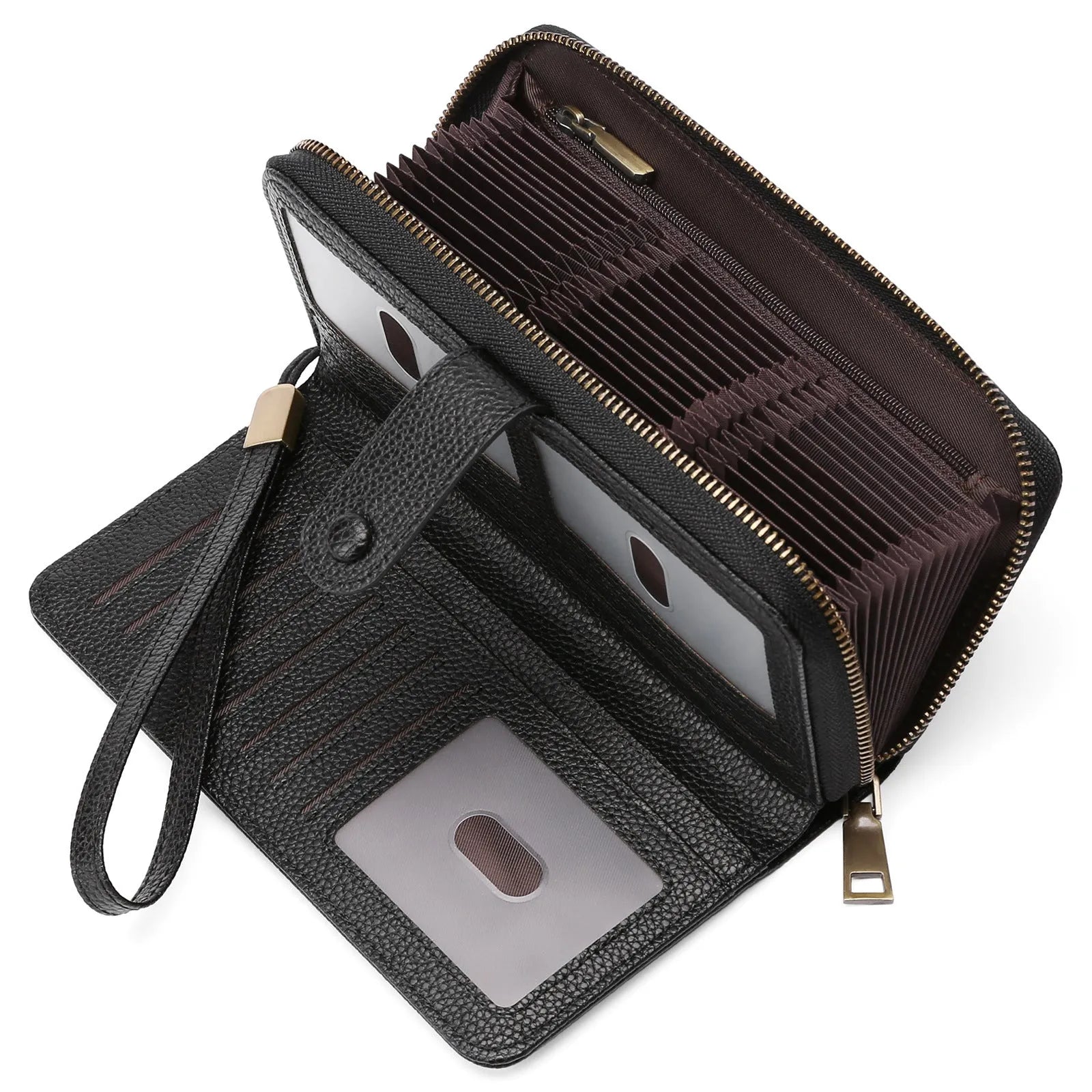 Expanding card holder women's long wallet passport bag in PU synthetic leather with anti-theft swiping