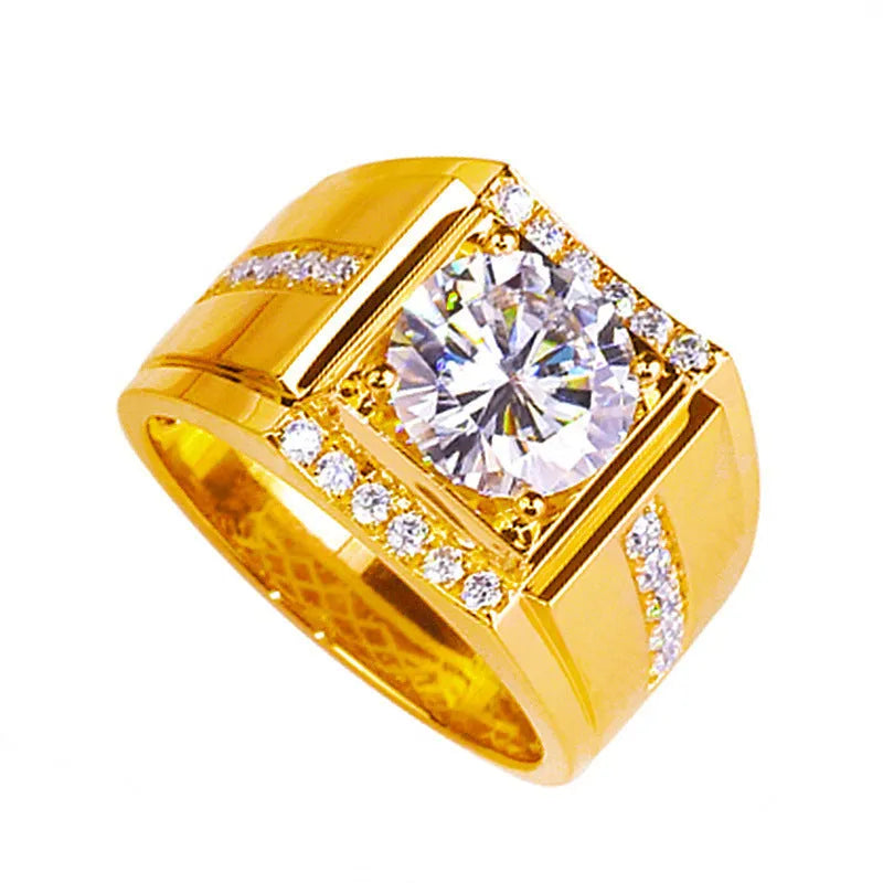 Men's adjustable geometric diamond ring with imitation moissanite in rose gold, gold, or platinum colour