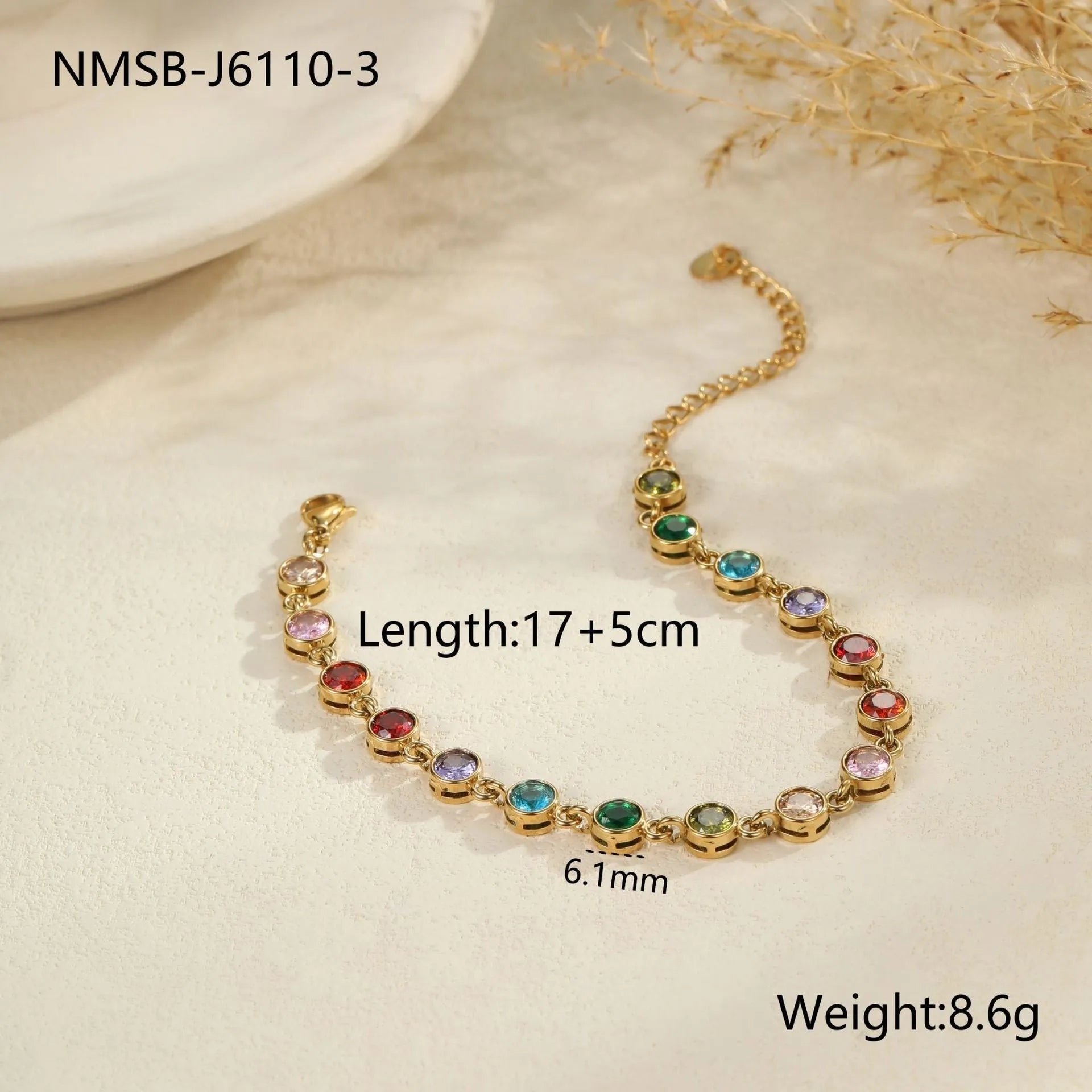 Women's stainless steel bracelet with electroplated finish in geometric square, heart, round shapes