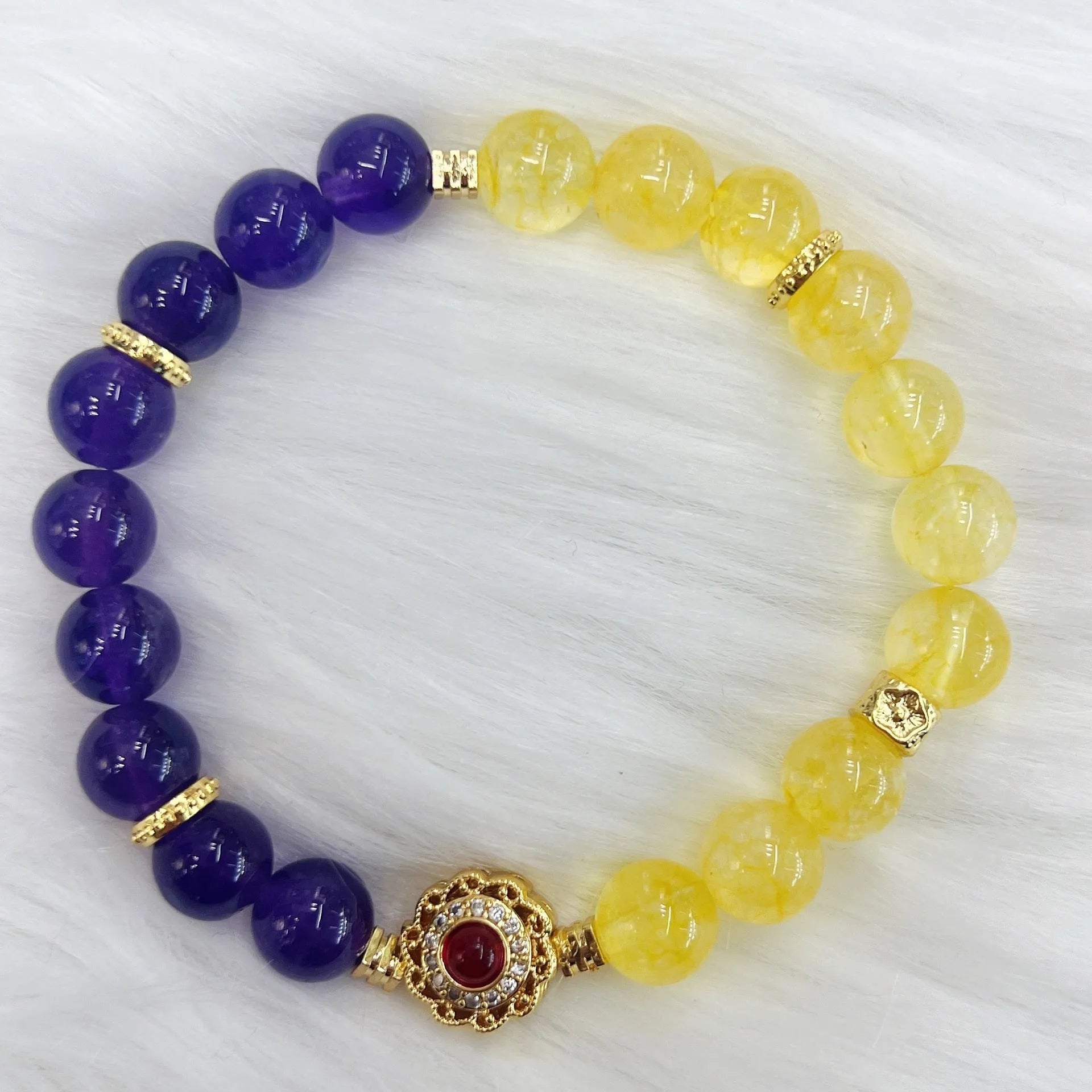Handmade yellow and purple crystal bracelet for women, business gift jewellery with manual processing