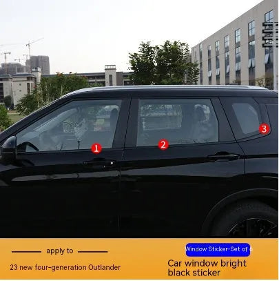 23 Mitsubishi Outlander car with protective film applied to door pillars in carbon fibre and bright black finishes