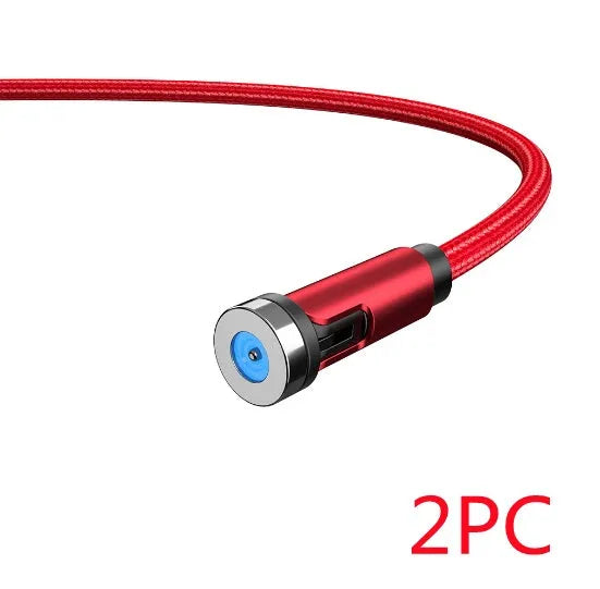 Essager black magnetic USB cable with rotating connector and blue LED light, shown next to phone