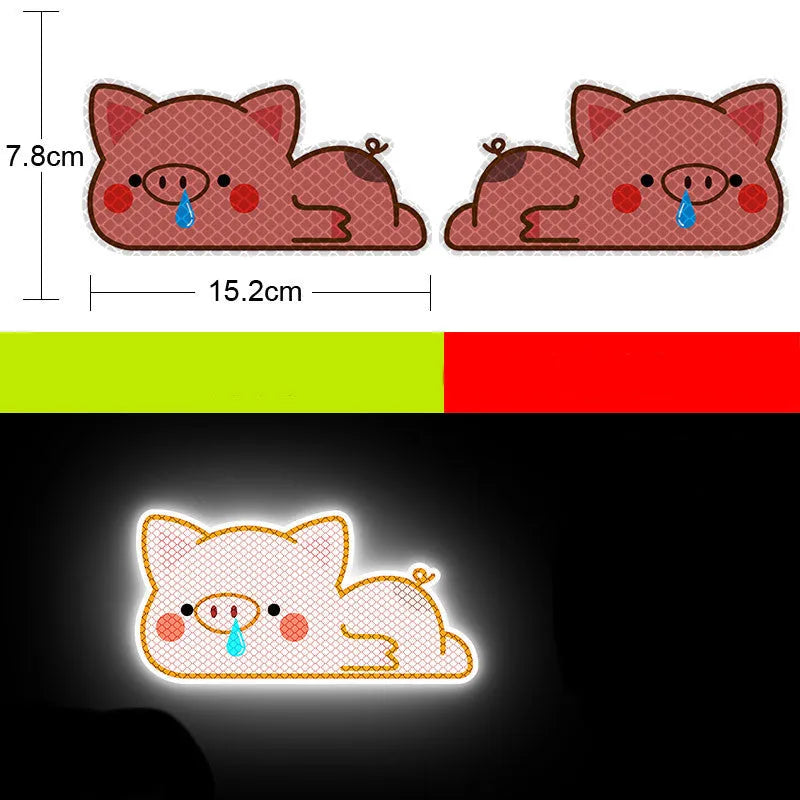 Pair of reflective warning stickers with diamond film for vehicles, approximately 9 by 5 cm