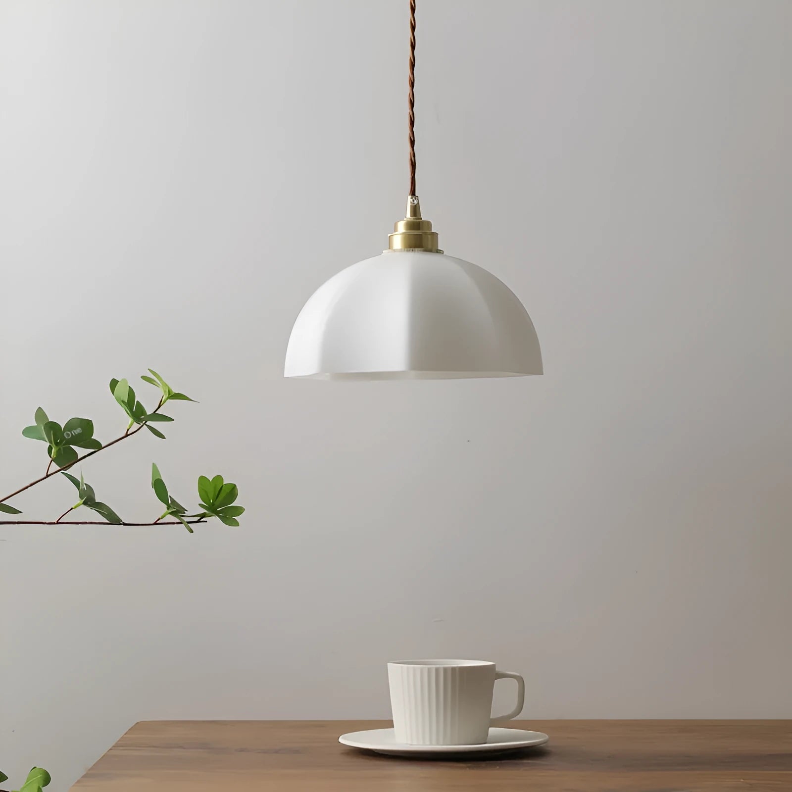 Chinese-style brass indoor droplight with copper glass shade for bedside or study lighting