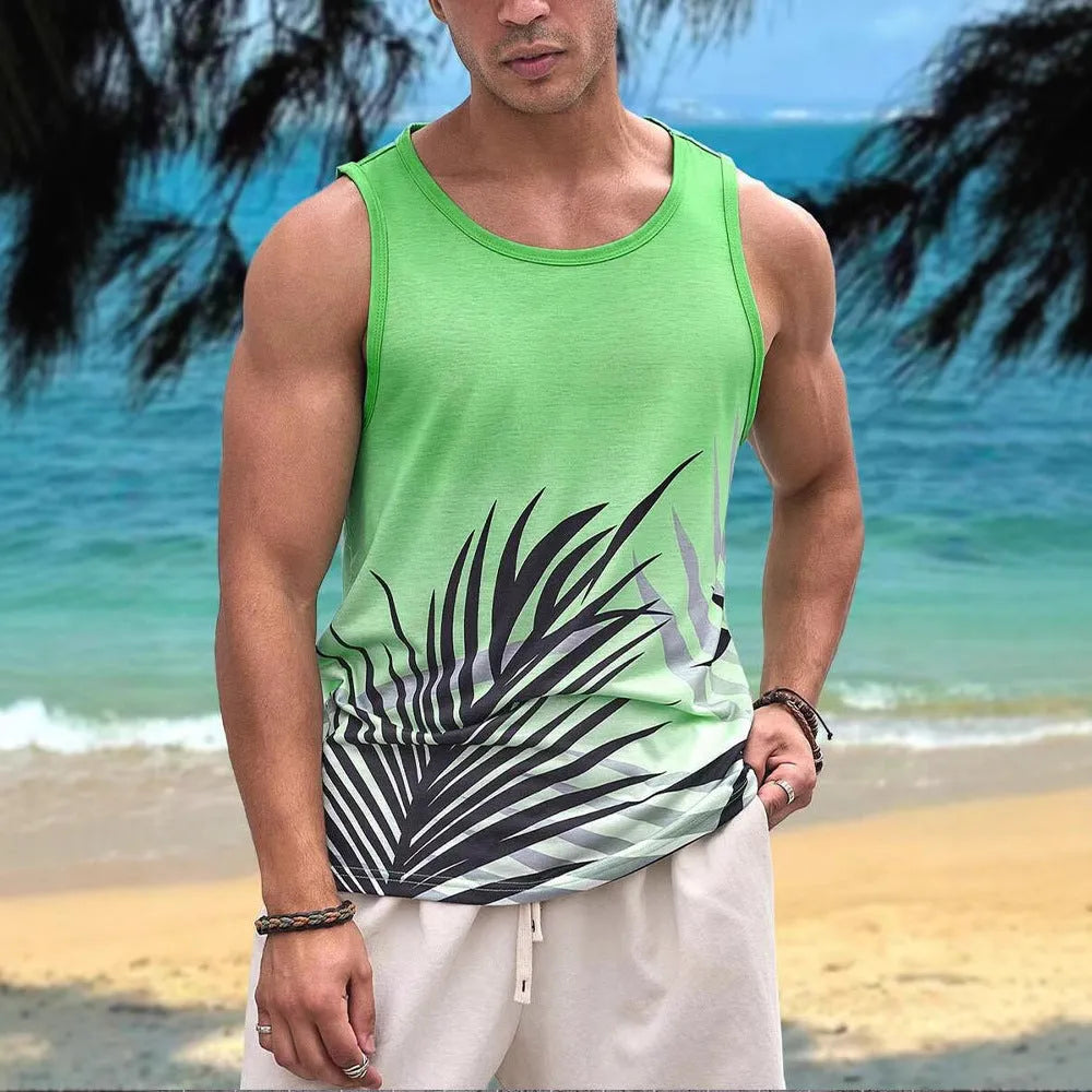 Men's 3D printed Hawaiian pattern sleeveless vest in polyester fabric