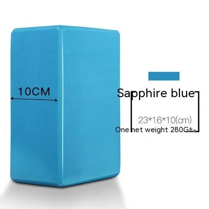High-density EVA foam yoga block in various colours and prints on a workout mat.