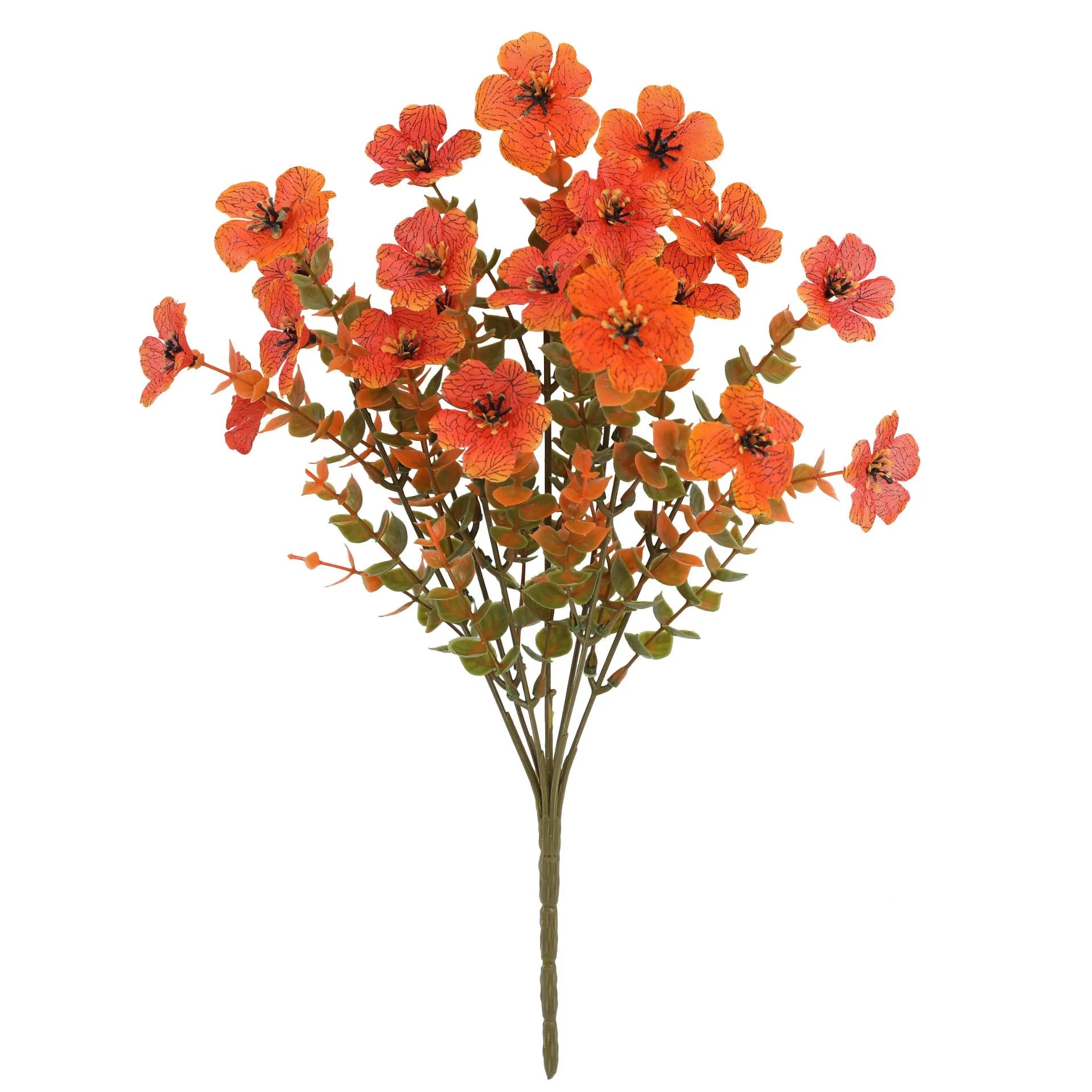 Artificial flower bouquet in autumn red, yellow, orange and orange-yellow colours for home and wedding decoration