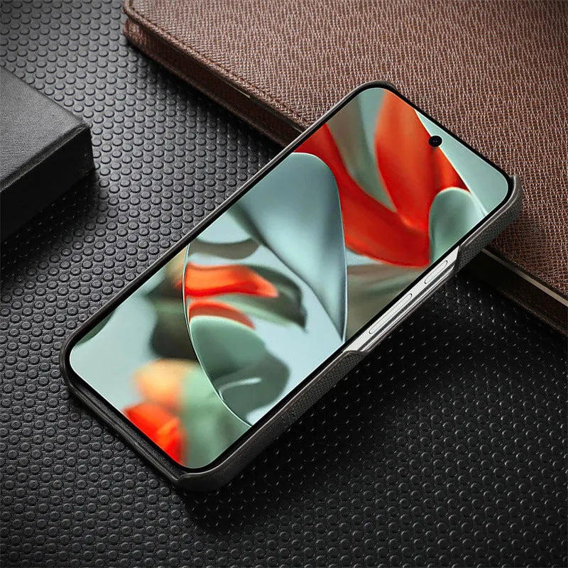 Black lambskin anti-fall phone case with plaid pattern for Google Pixel 8 Pro