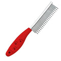 Red plastic handle pet grooming comb with stainless steel long and short teeth for dematting dogs and cats