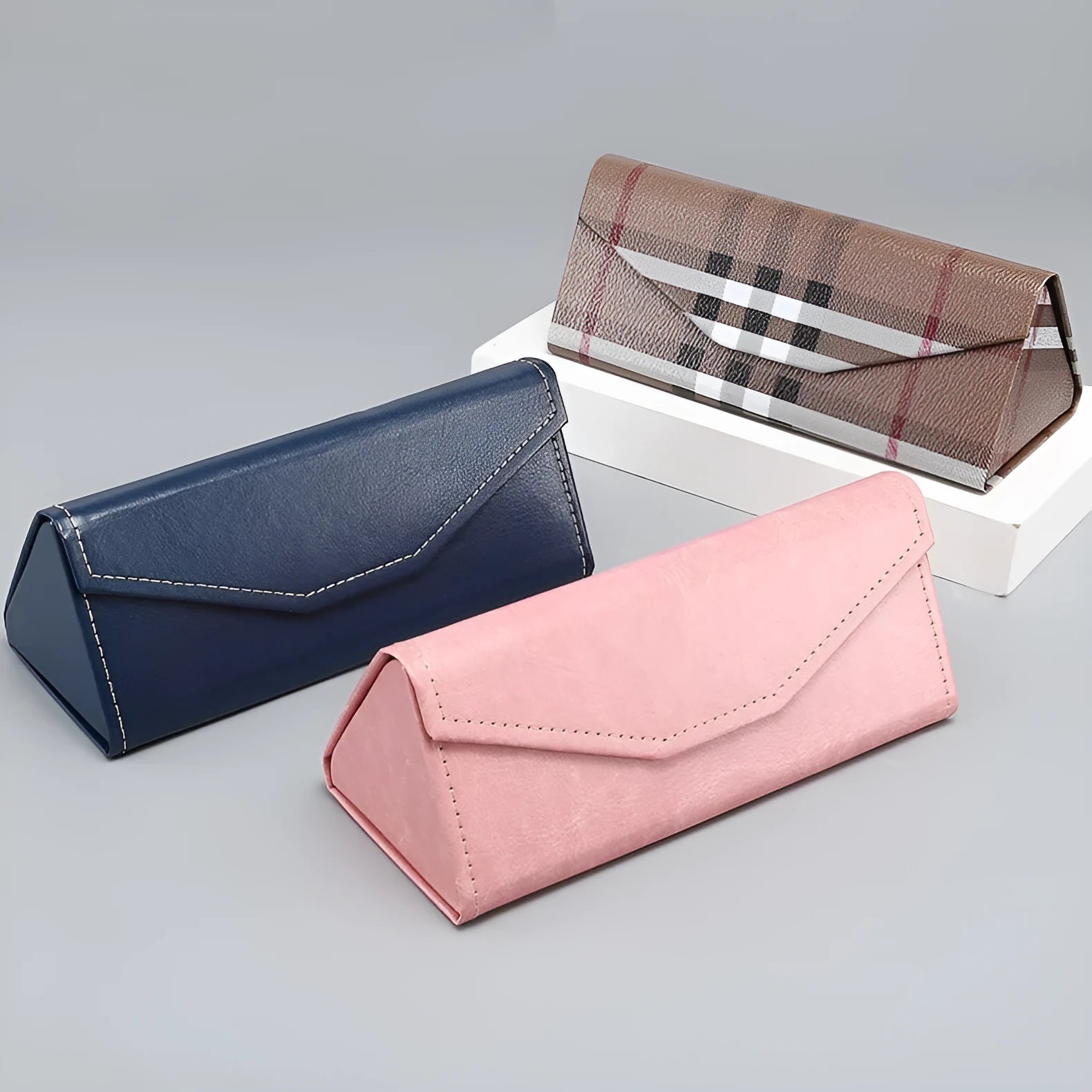 Handmade triangle folding glasses case in multiple colours with compression-resistant construction