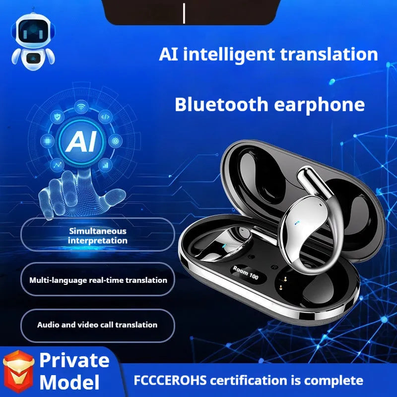 Black sports Bluetooth earphones with ear-hook design, shown next to charging case.