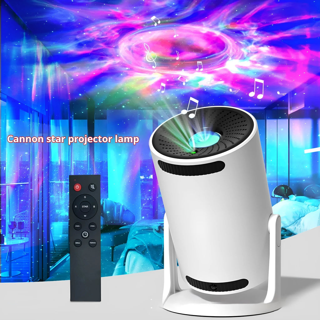 Barrel projection lamp with Bluetooth speaker projecting nebula star light, white finish, 164x115x100 mm