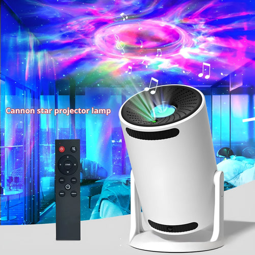 Barrel projection lamp with Bluetooth speaker projecting nebula star light, white finish, 164x115x100 mm