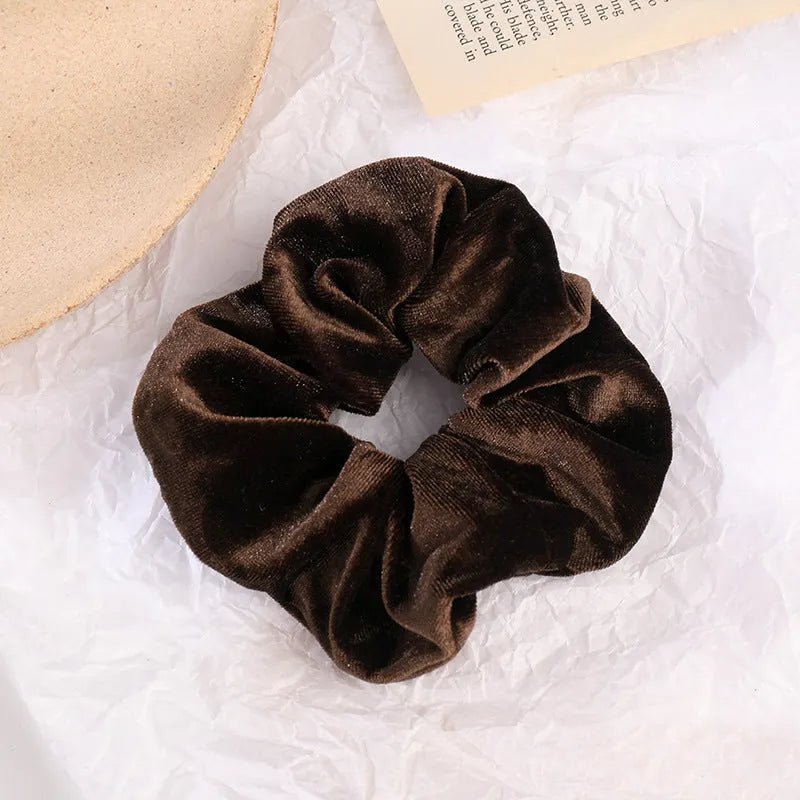 Flannel cloth hair tie for women – soft ponytail hair rope in multiple colour options including army green, black, camel, and wine red