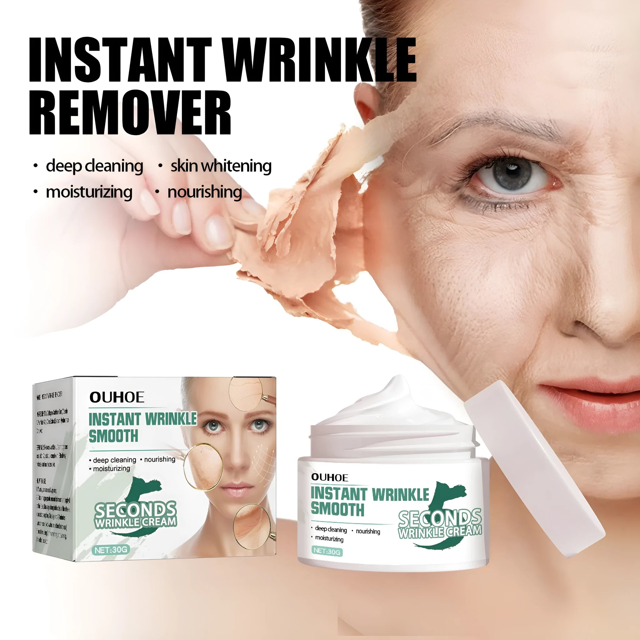 30g anti-ageing anti-wrinkle face cream jar with hydrating properties