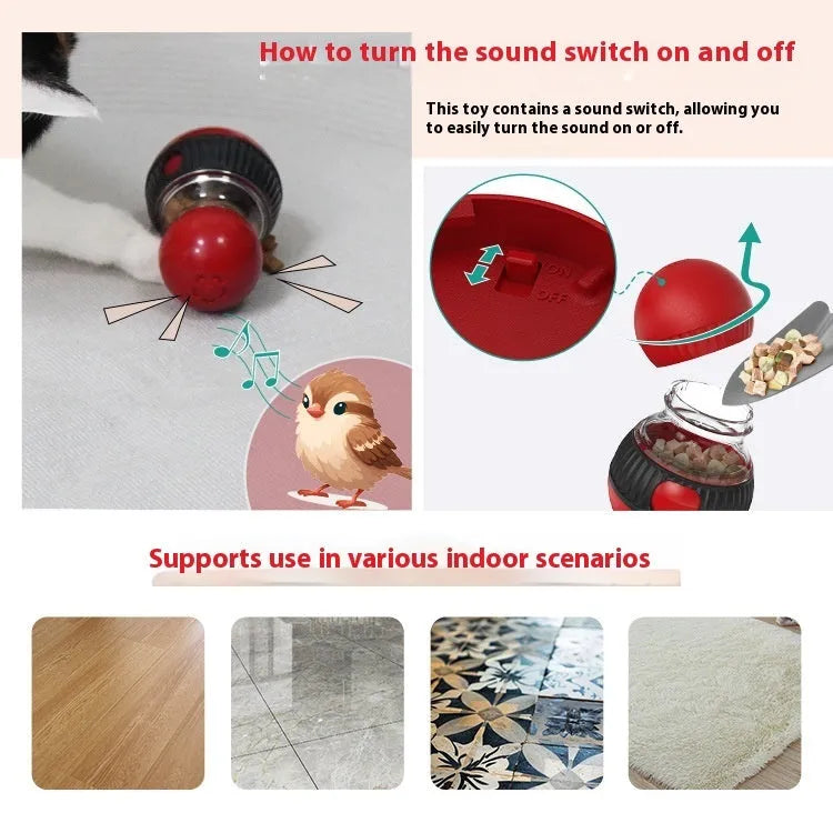 Rotating plastic cat toy with sound and food dropping function measuring 155mm