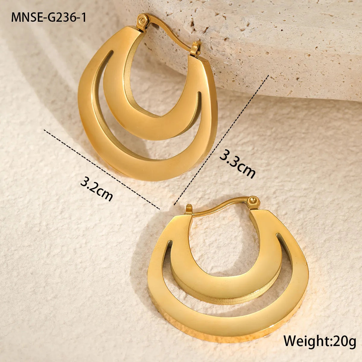 Geometric French earrings with round hoop design in gold and steel colour options