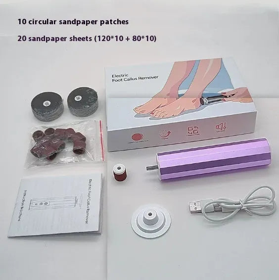 Callus exfoliating manicure equipment kit with grinding wheels in pink, black, or purple colour options