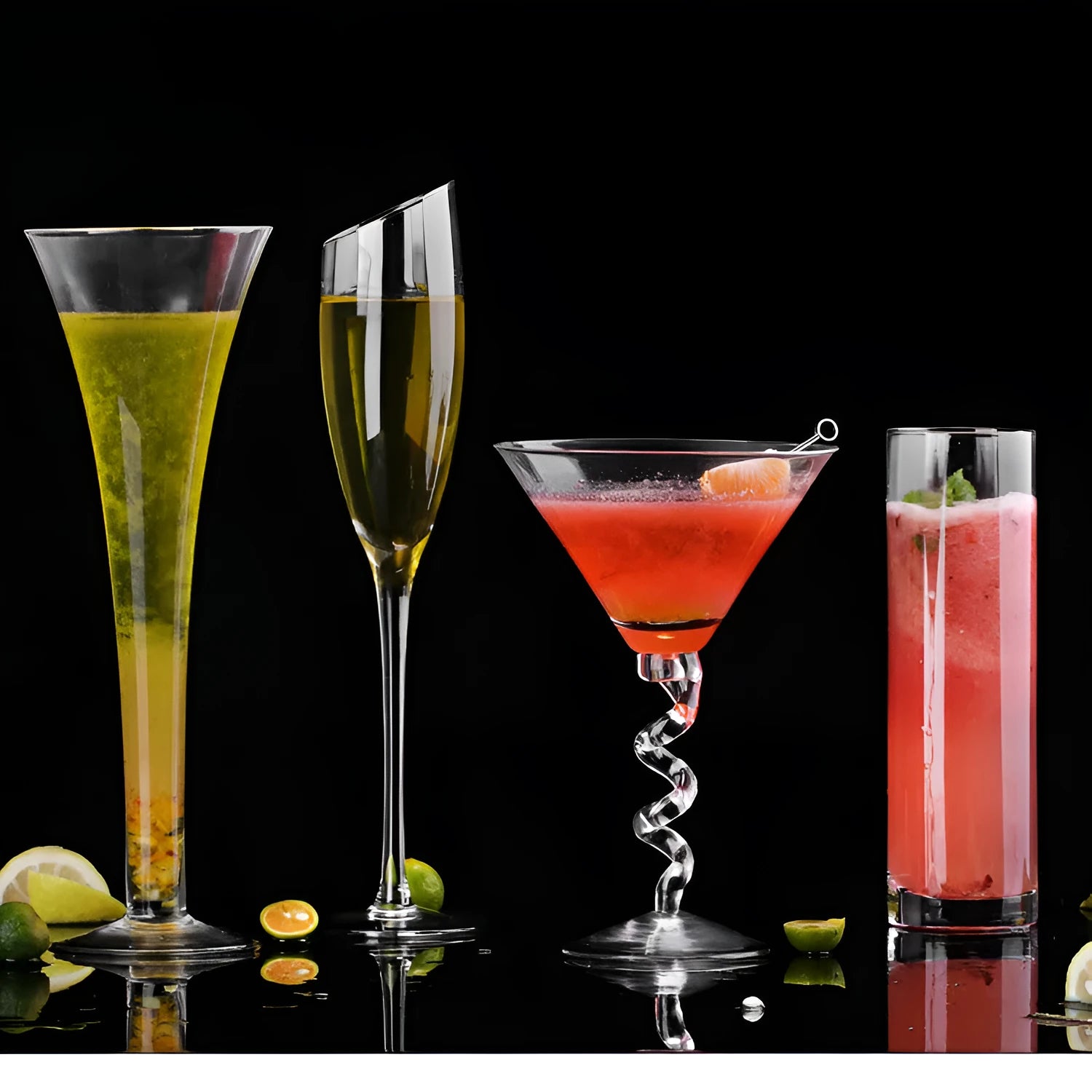 Transparent lead-free glass cocktail glass with seamless flat base and satin-board wall design