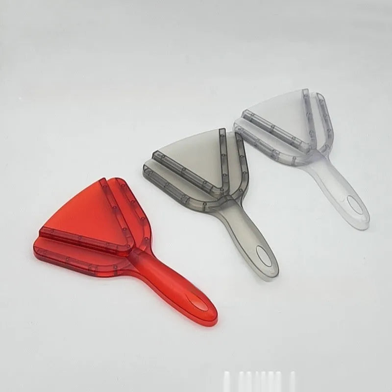 Red adjustable telescopic can opener and bottle opener made of ABS plastic on a plain background.