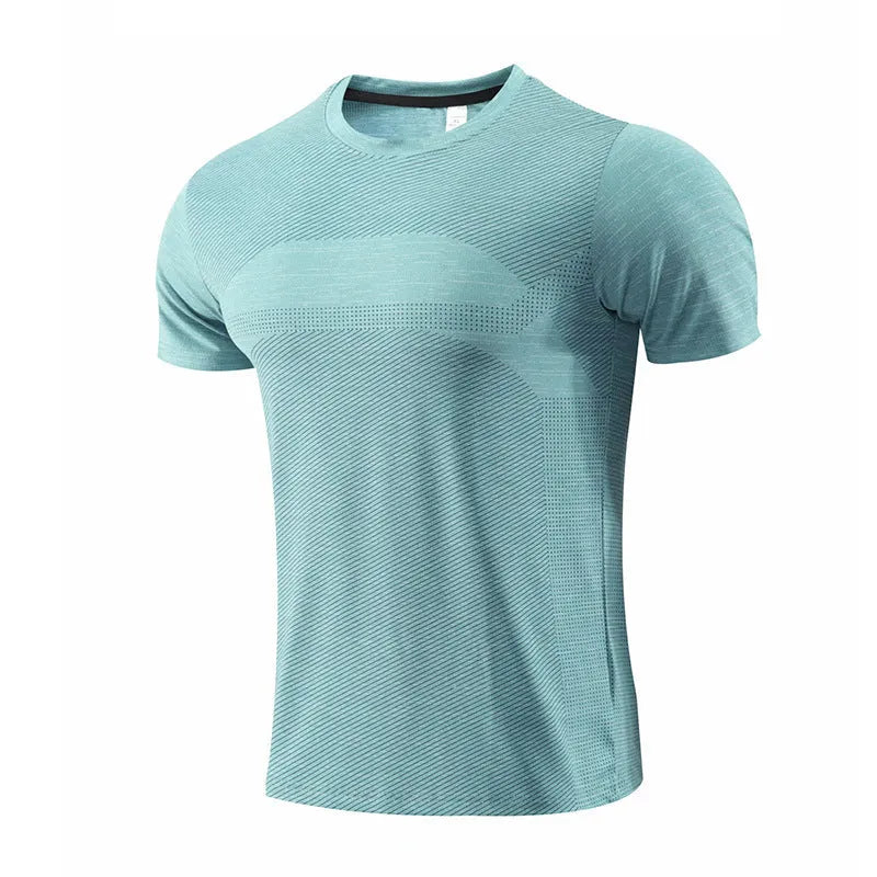 Short sleeve sports t-shirt for running in polyester spandex fabric, shown in red colour.