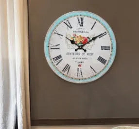 Vintage digital wall clock with silent sweep movement, 14 inch diameter, EO grade MDF face, showing black frame and white dial with Roman numerals.