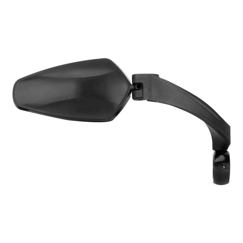 Black PMMA acrylic mountain bike rearview mirror showing left, right, and paired mounting options