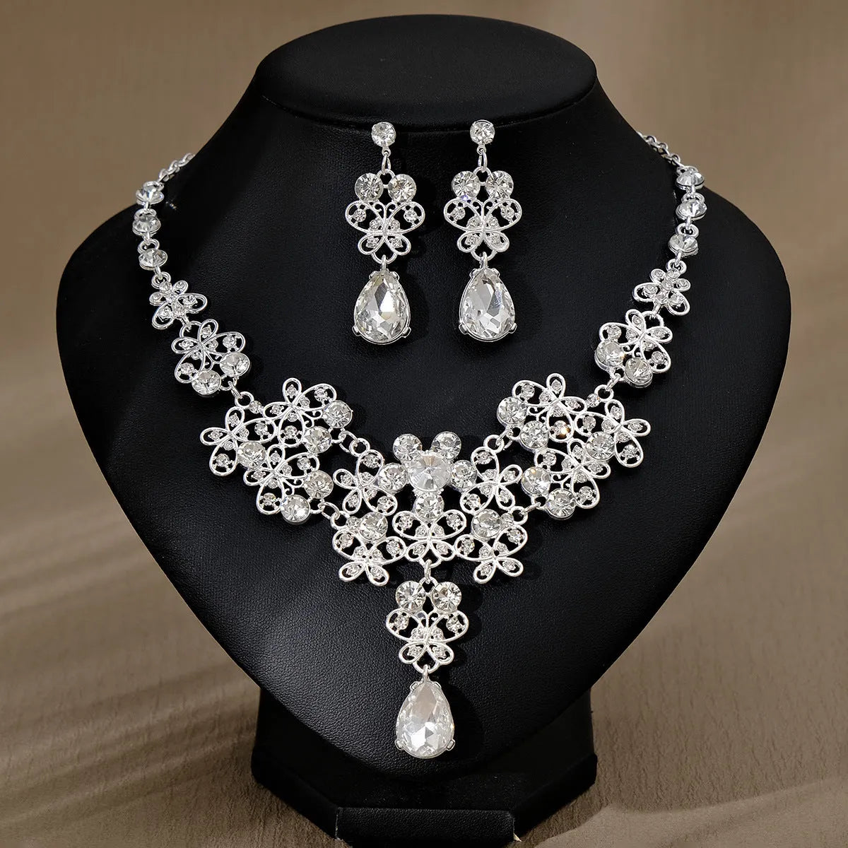 Rhinestone pearl earrings and necklace set for women wedding jewellery in silver gold AB blue green red champagne purple