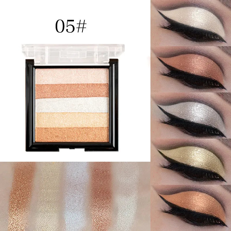 Eye shadow compact plate for contouring and brightening, showing six colour styles in a 12g palette.